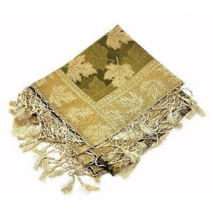 Elegant Brocade and Organza Tablecloth Maple Leaf Design 42" x 84" Made in India